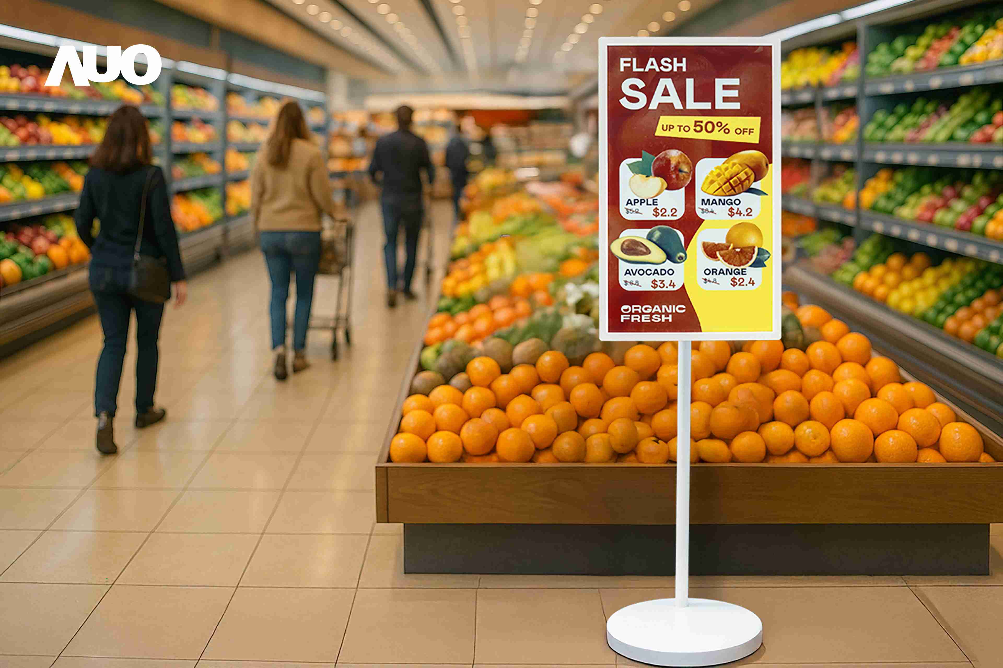 达擎首亮相低功耗、、、全彩的〝aecoPost电子纸解决方案〞，，仅在更新画面时需要微量的电力驱动，，，无需布建电线的便捷设计，，，使其可灵活应用、、随意置放，，并可透过云端或行动装置app，，，，轻松管理及排程广告内容，，，晋升店头营销利器。。。